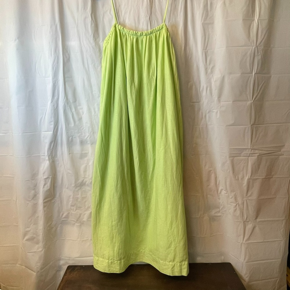 H&M Voluminous Linen Blend A-Line Oversized Maxi Dress Chartreuse Boho Resort